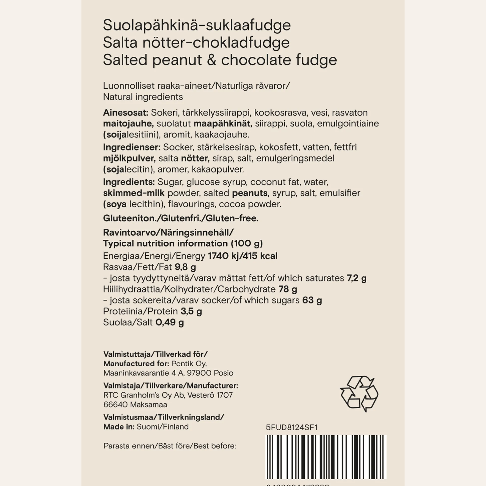 Suolapähkinä-suklaafudge